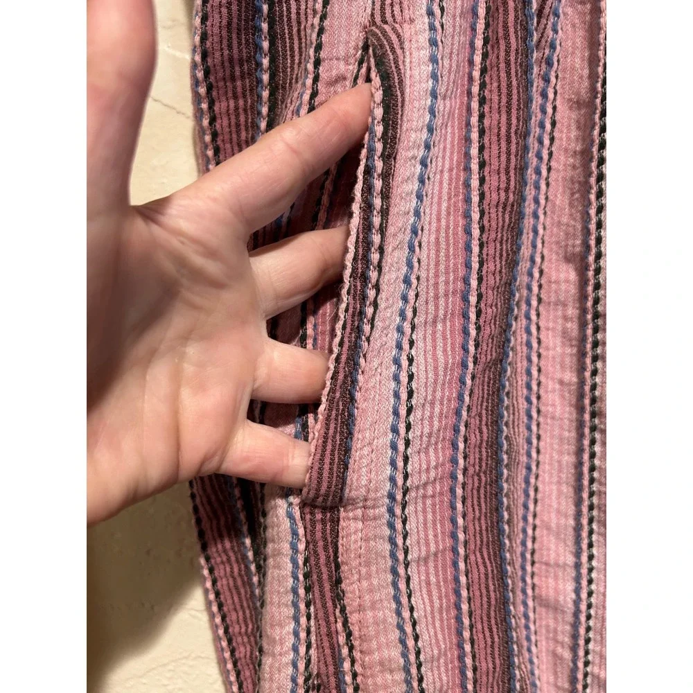 Free People Pink Striped Gauze Wide Leg days end Pant XL Boho Elastic Waist - Picture 6 of 9